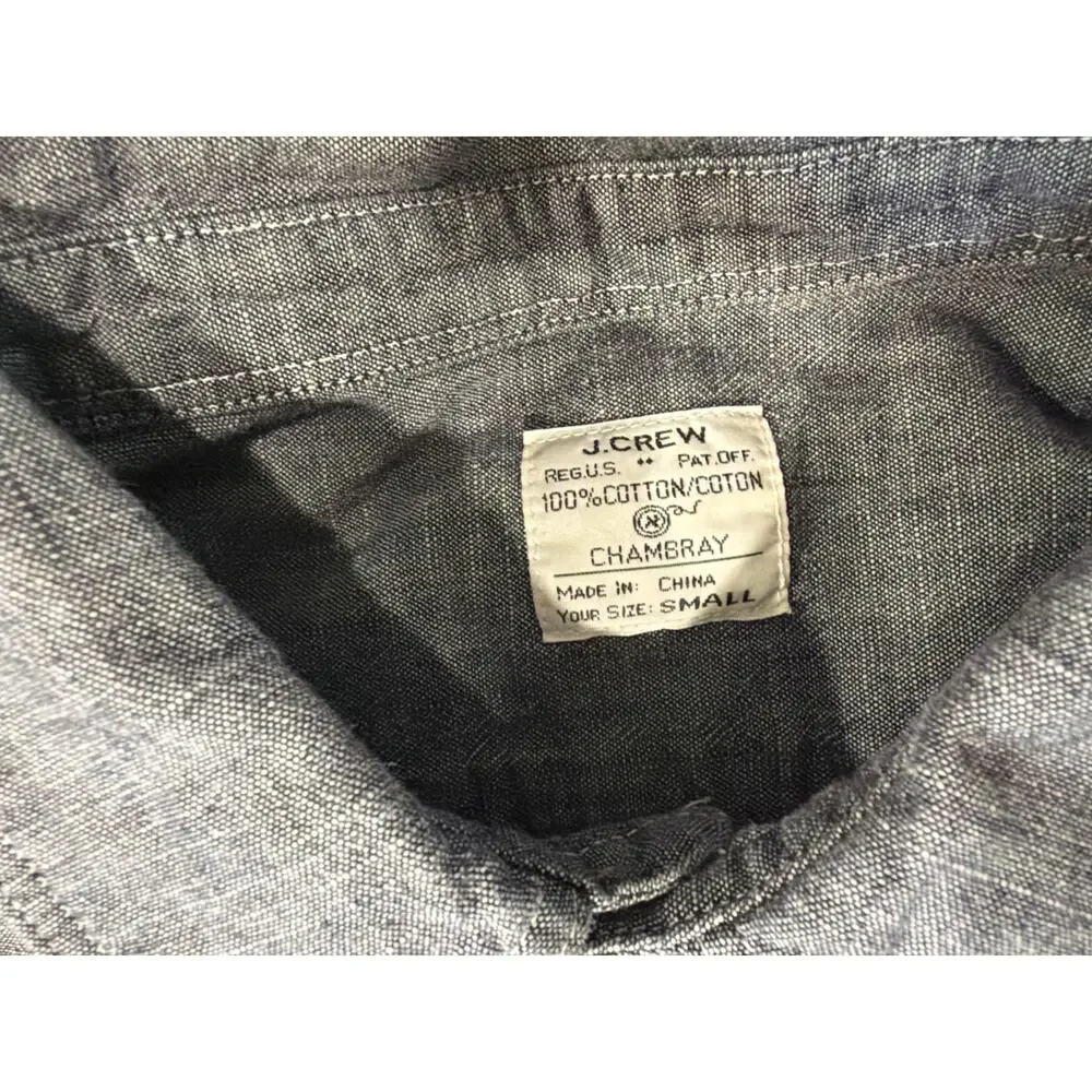 J. Crew Chambray Men's S Button Down Long Sleeve Shirt Gray 100% Cotton Work